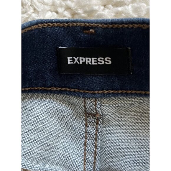 Express Mom Super High Rise Denim Cutoff Shorts Supersoft Knit NWT Size 0 - Picture 3 of 5